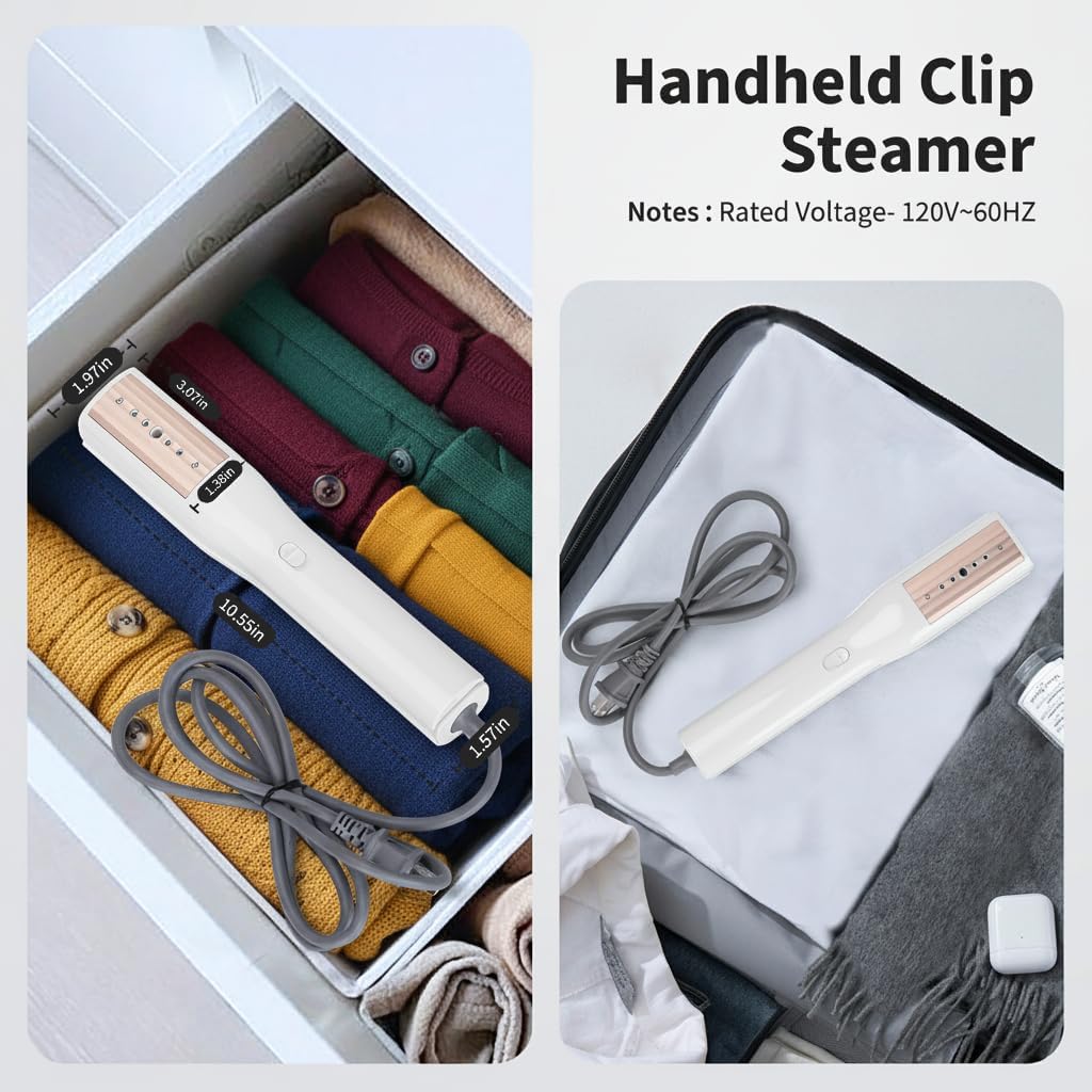 Handheld Garment Steamer & Iron - 3-in-1 Mini Clothes Steamer & Clip Iron, Wet & Dry Ironing, 15s Fast Heat, 900W Powerful Steam, Compact Steamer for Home, Office & Travel, with Travel Bag (120V)