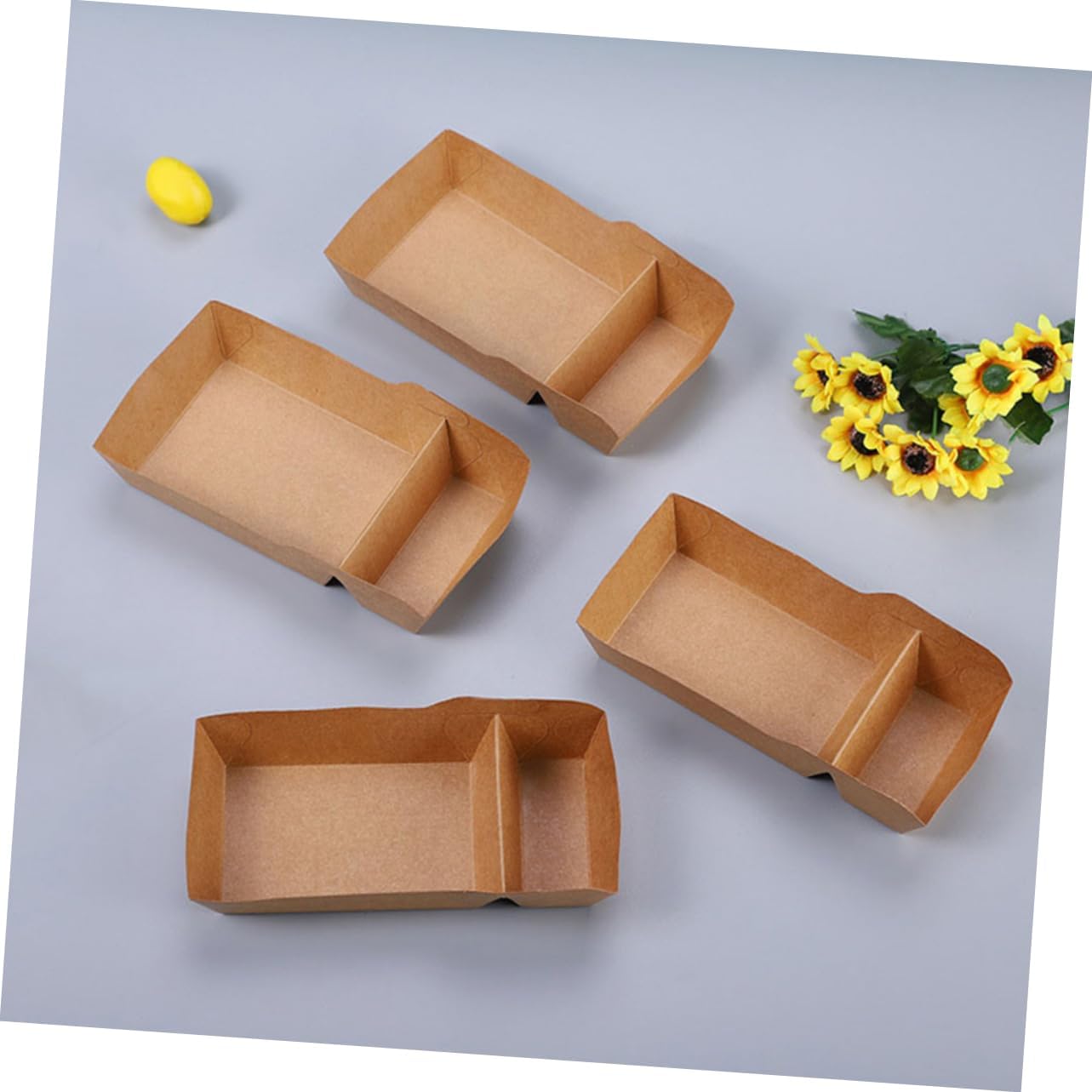 Veemoon 100pcs Grease Resistant Paper Snack Boxes Double Compartment Take Out Food Containers for French Fries and Chicken for Parties and Events