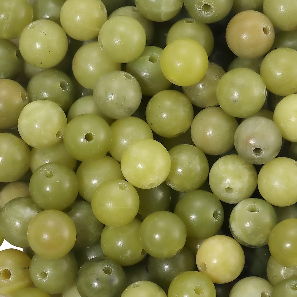PONABEADIY 1 Box 6MM 120PCS Natural Jade Stone Beads with Hole Round Green Chinese Gemstone Smooth Polished Loose Spacer Bead Bulk for Jewellery Making Earrings Bracelets Necklaces DIY Crafts Supply