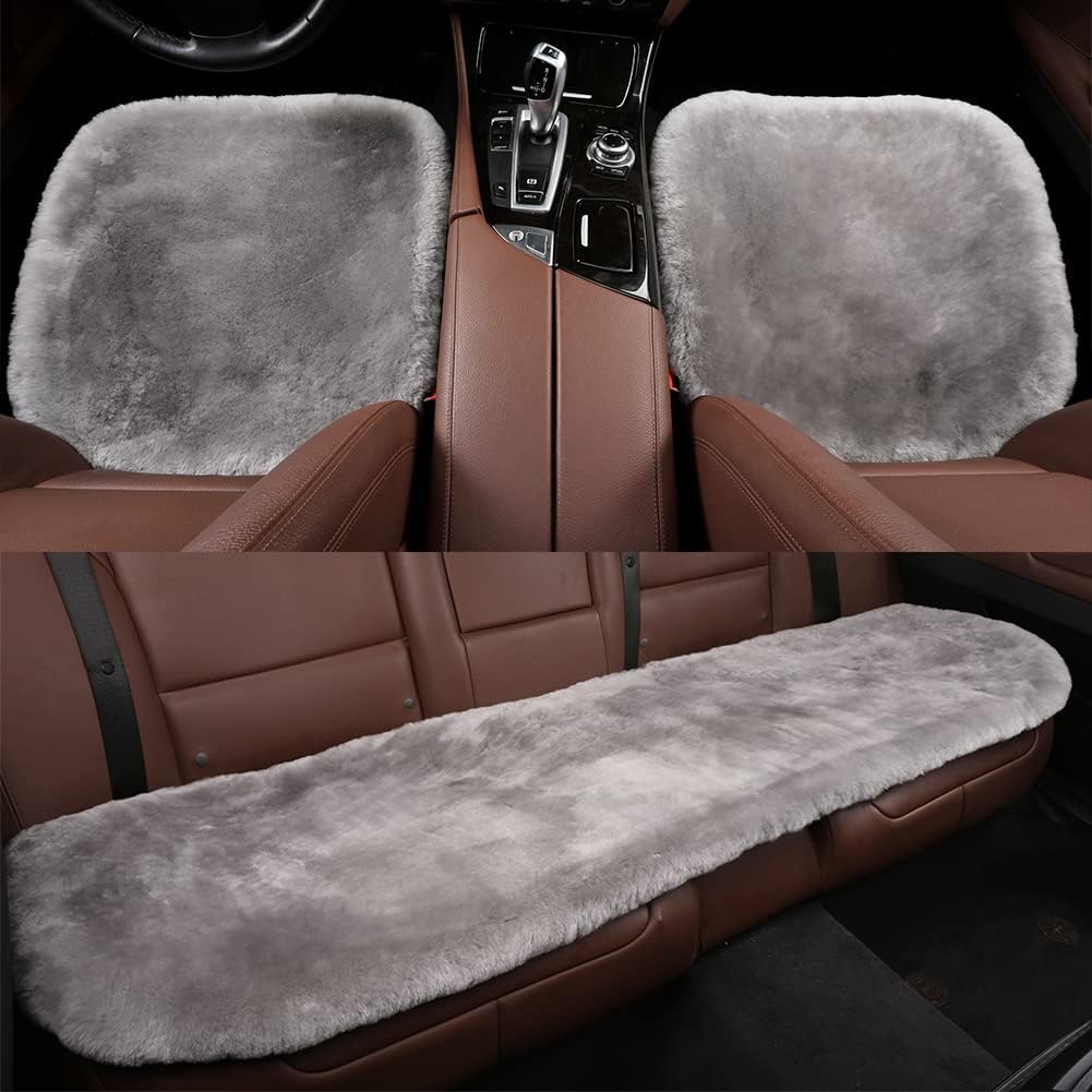 LLB Genuine Sheepskin Car Seat Cushion Seat Covers for Cars Trucks SUV Comfort Seat Protector Pad for Car Driver Seat Car Accessories for Women Office Chair Car Decor (Pearl Front Seat Cushions-2 Pcs)