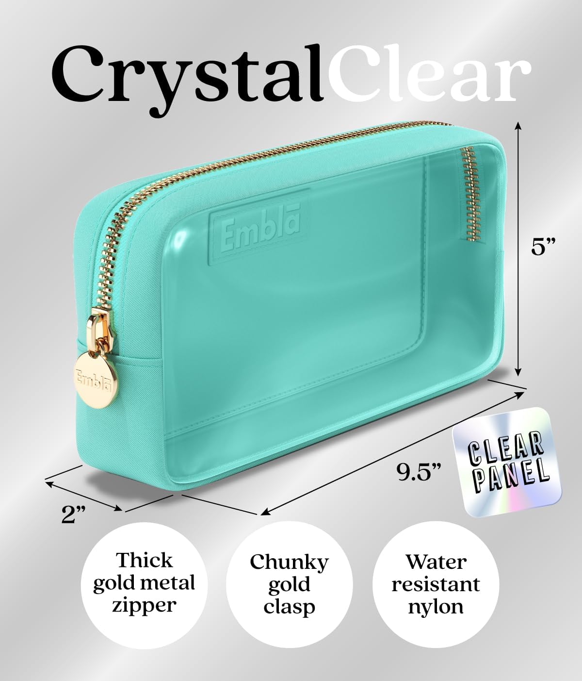 Embla Medium Clear Makeup Bag Travel for Toiletries Cute Make Up Nylon Organizer Pouches Quart Size Cosmetic Bags for Women Girls Zipper Toiletry Skincare Pouch Organizer for Purse Turquoise