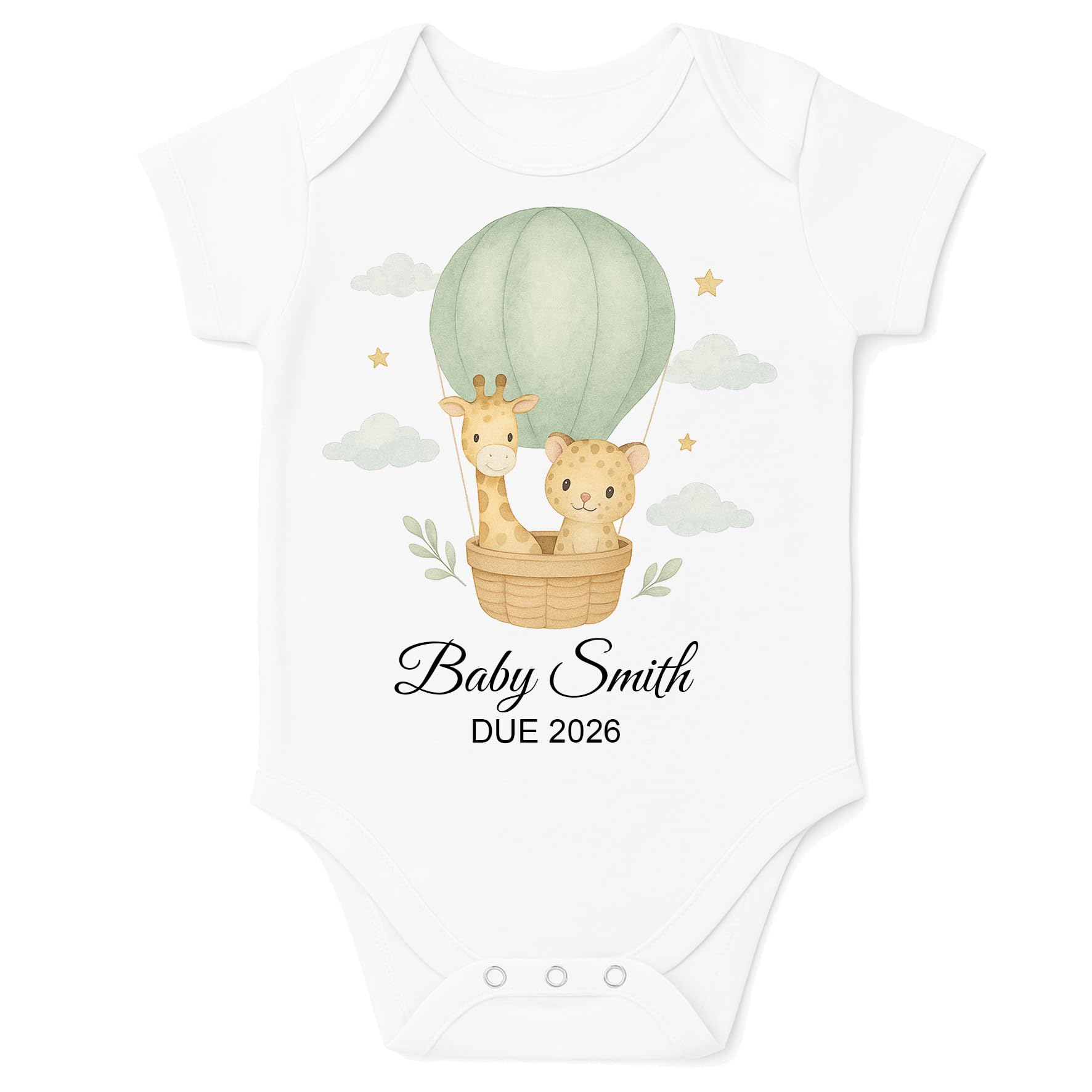 Personalised Baby Pregnancy Announcement Hot Air Balloon Bodysuit Vest (Sage, 9-12 Months)