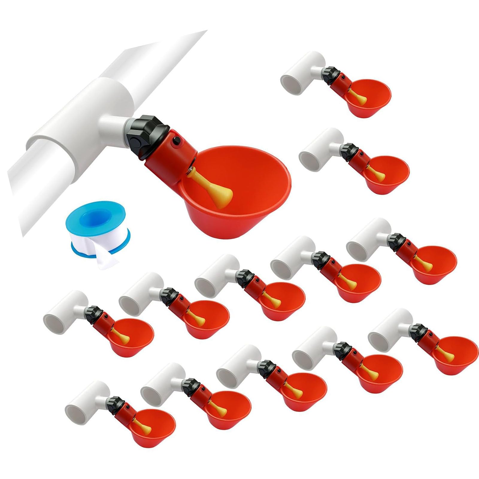 Distributeur d'eau pour volaille avec 24 bols automatiques et raccords anti-fuite pour poule