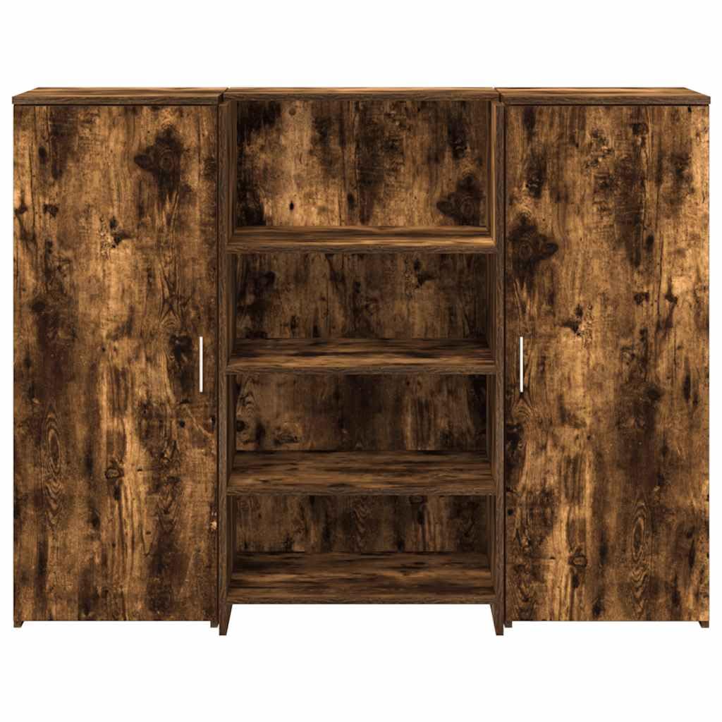Bancone da ricevimento, in legno di rovere affumicato, 135 x 50 x 103,5 cm, con vano portaoggetti e vano portaoggetti, scrivania per ufficio, PC, laptop, segretario, gaming, postazione di