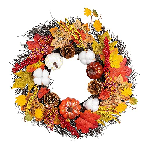 HANIZI 17,5 Zoll Fronttür Herbst Kranz Dekoration Handgemachte Buchsbaum Basis Ideal Herbst Home Dekoration für Herbst Thanksgiving und Halloween Herbst Veranda Dekoration Cover