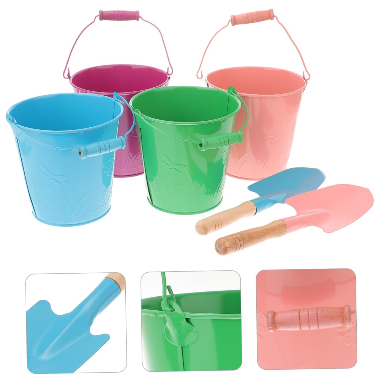 Kids Sand Bucket 6pezzi in Ferro con Shovel, Giocattolo | Festa Estiva, Leggero e Manico Robusto, per Bambini e Attività All'aperto Colore Casuale