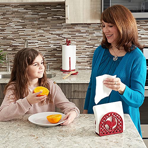 Cast Iron Kitchen Pantry Ware Bundle (3-Piece Set) Red | Includes Paper Towel Holder, Spoon Holder, Napkin Holder | Farmhouse Collection | By Home Basics #TOP5