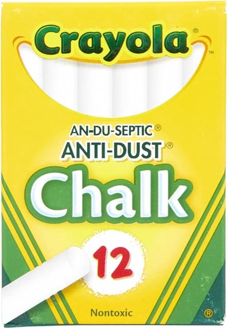 CRAYOLA Nontoxic Anti-Dust Chalk, White, 12 Sticks/Box (50-1402)