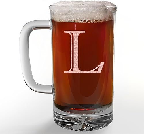 Miniatura 9 de Taza de cerveza de vidrio con monograma grabado de 16 onzas (letra T), regalos de cerveza personalizados A-Z para hombres, vasos de cerveza