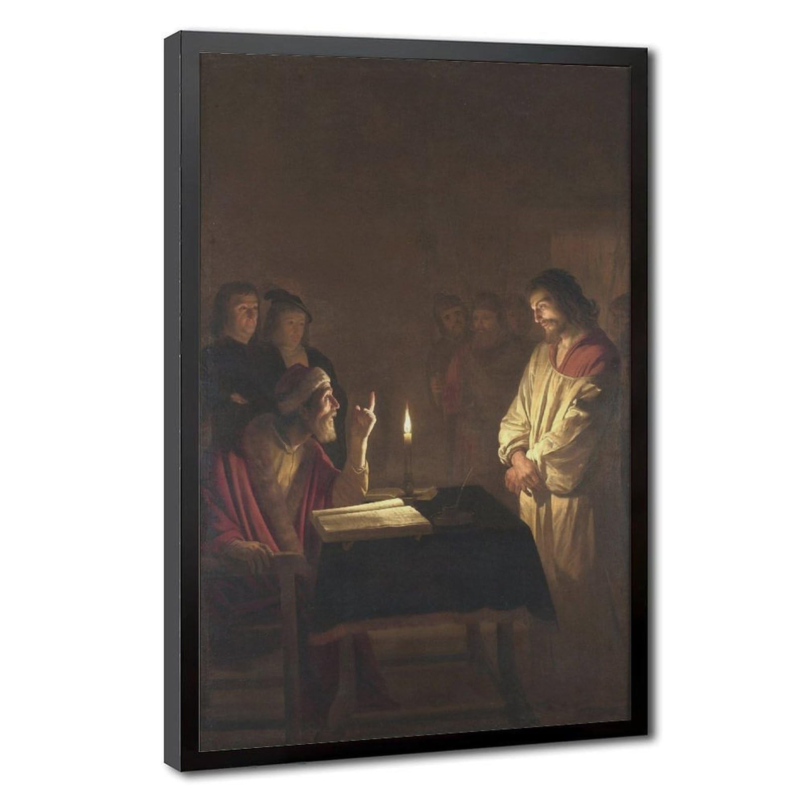 WCYB Jesus Christ Before The High Priest by Gerard Van Honthorst Prints Posters Canvas Deco Paintings Wall Art For Office Living Room Hangable Frame 24" L X