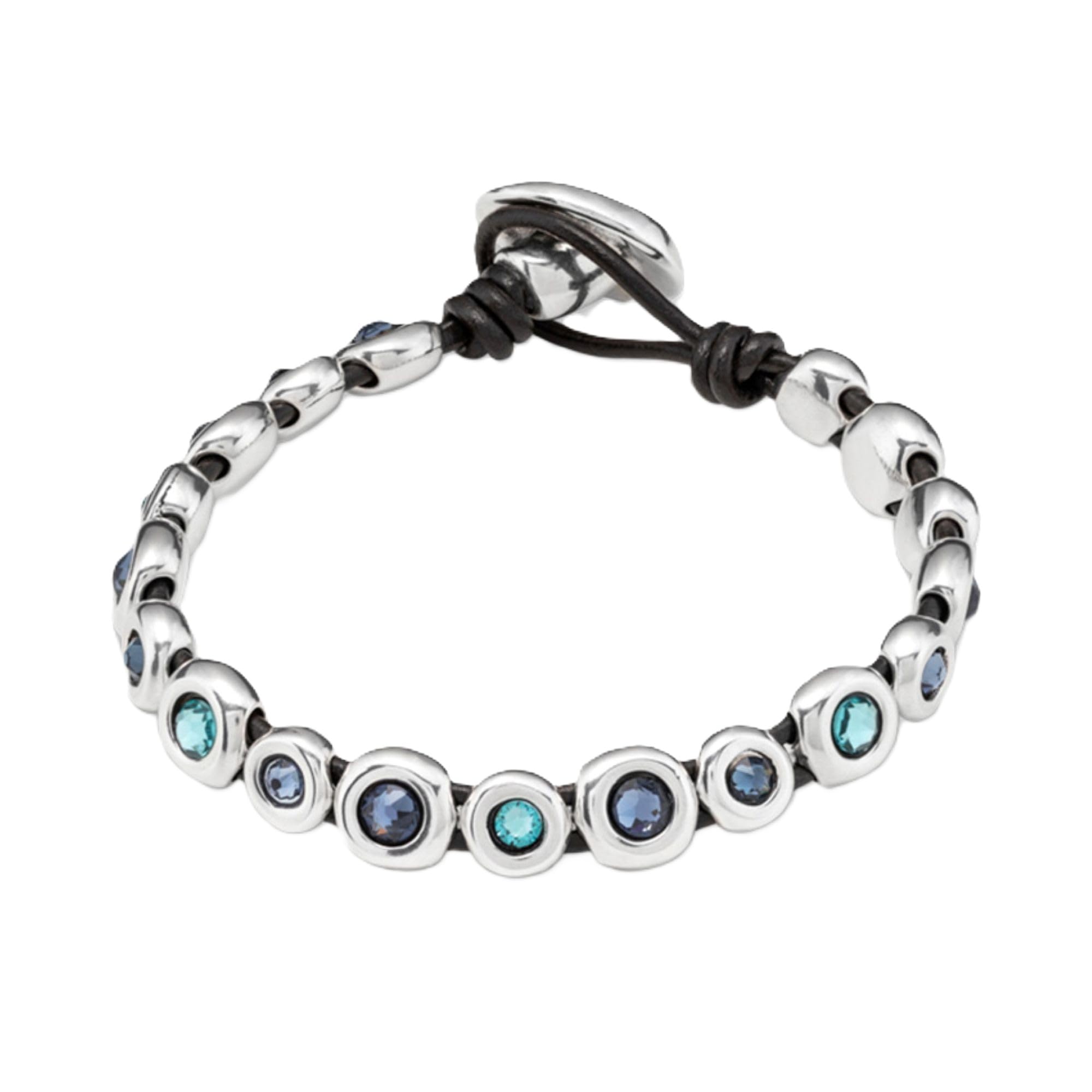 Bracelet of Leather Brown in Alloy of Metal Plated in Silver of Sterling and Lens Facetados- Min Perimeter 15,6