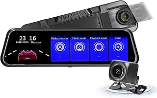 Tempaky 1080P Rear View Dash Cam 9,66 polegadas Touchscreen Car DVR Gravador de vídeo Front & Rear Dual Camera Driving Recorder 170° Wide Angle Support Night Vision G-Sensor Loop Recording