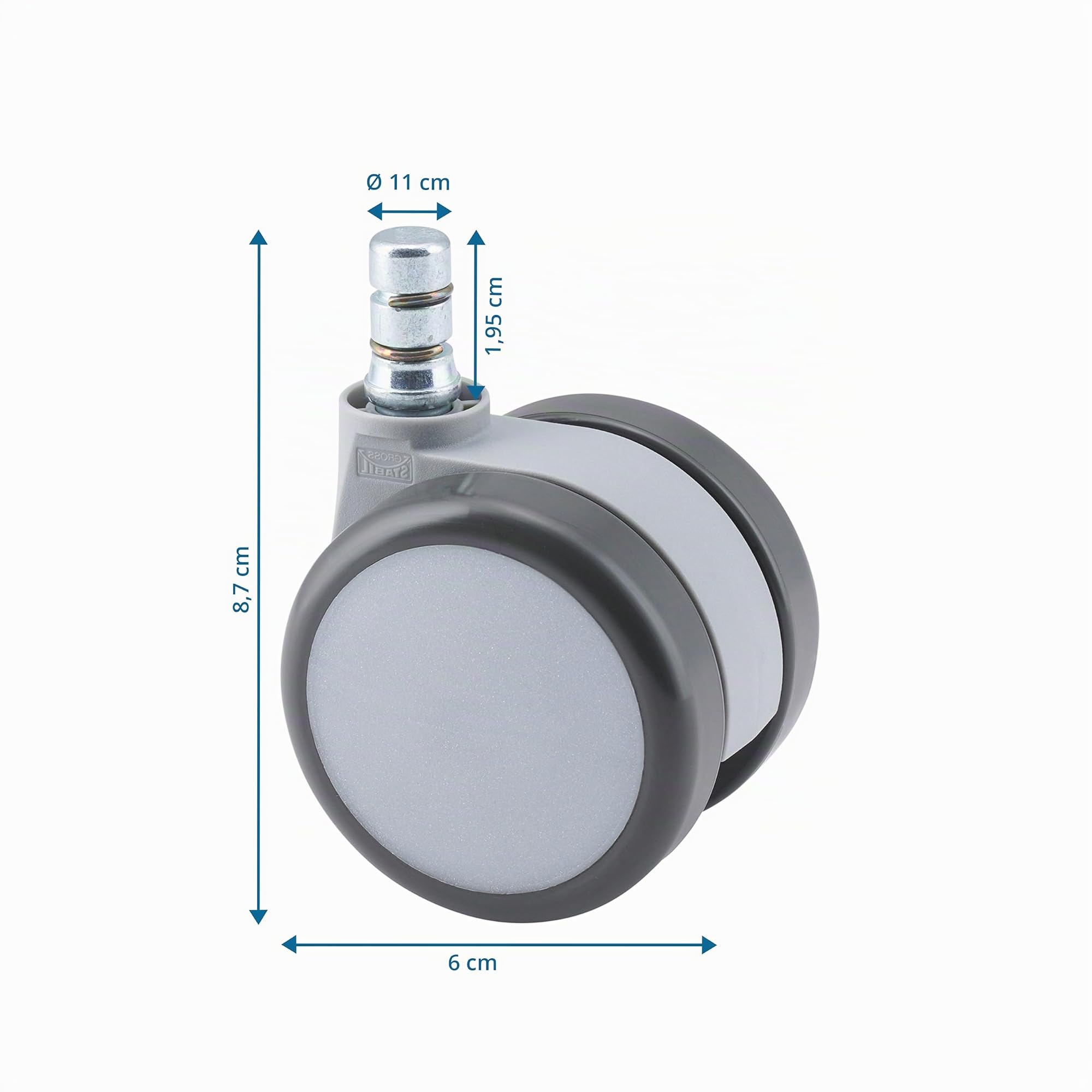 hjh OFFICE 619047 5X Ruedas para Silla Oficina 11mm/60mm ROLO Move 60 Ruedas de Repuesto, Suelos Duros, Blanco/Gris