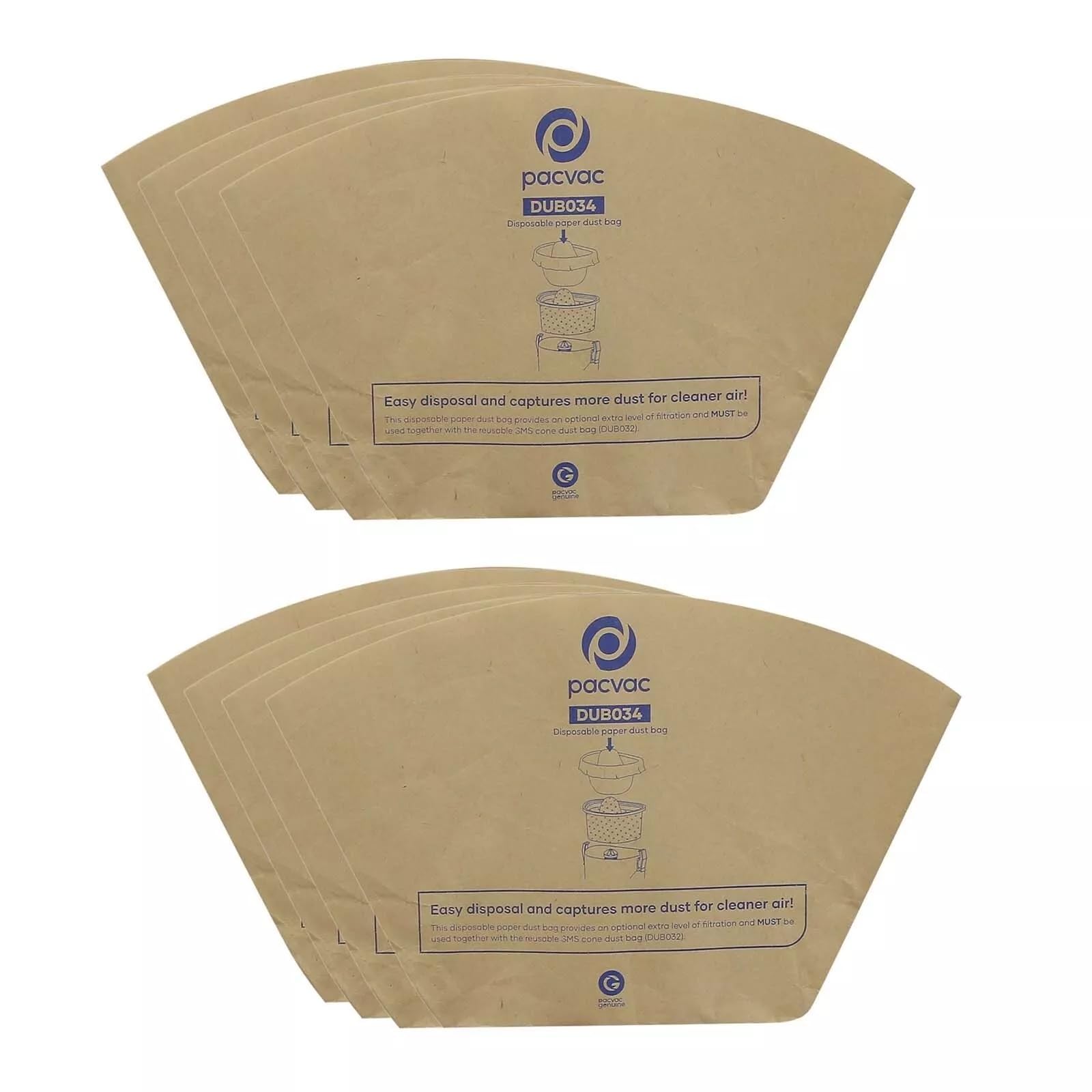 Masterpart Vacuum Disposable Filter Paper Dust Bags Pack Of 10 To Fit Pacvac Backpack Vacuum Cleaners DUB034