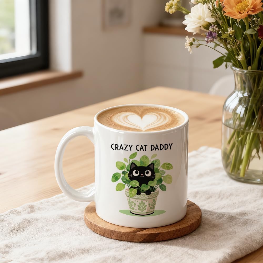Crazy Cat Daddy Double-Sided Ceramic Mug, Funny Black Cat Mug for Men, Cats Daddy Coffee Cup, Christmas Birthday Gifts for Husband Kitten Dad, Father's Day Thank You Gifts for Pet Owner - Image 3