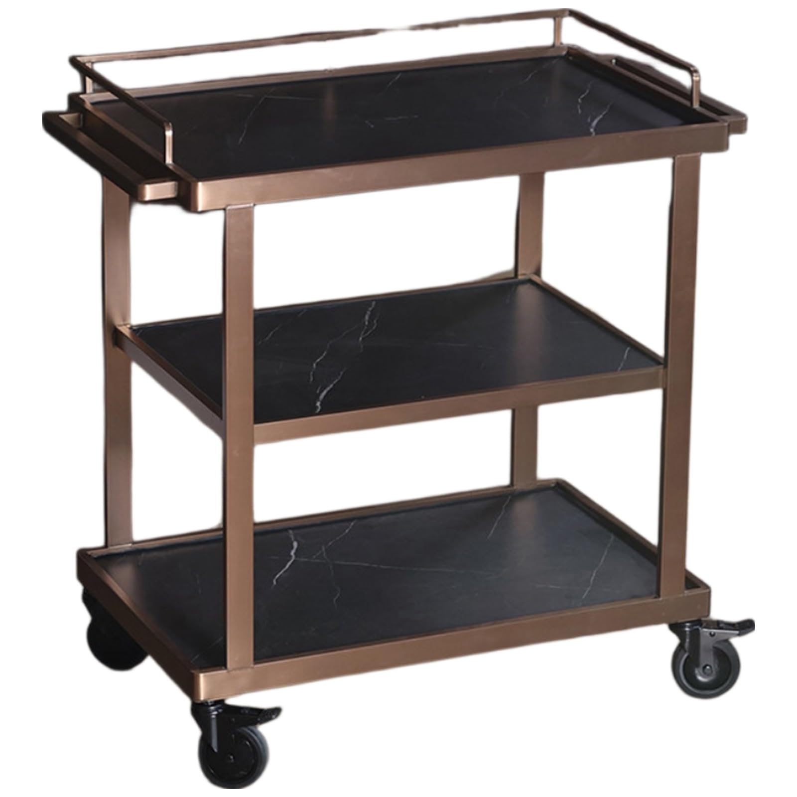 Kiboncy I Rolling Bar Cart, 3 Layer Solid Wood Shelves Lockable Silent Casters Commercial Food Wine Serving Trolley For Hotel Restaurant(I)