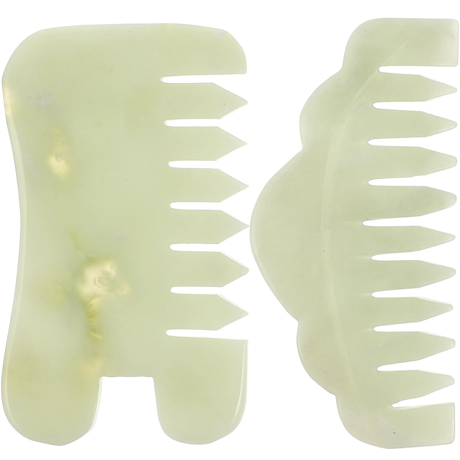 Jade-Stein-Massagekamm 2 Stück – Guasha-Kopfhautkamm Tragbares Gua-Sha-Scraping-Massagewerkzeug Für Die Kopfpflege (Grün)