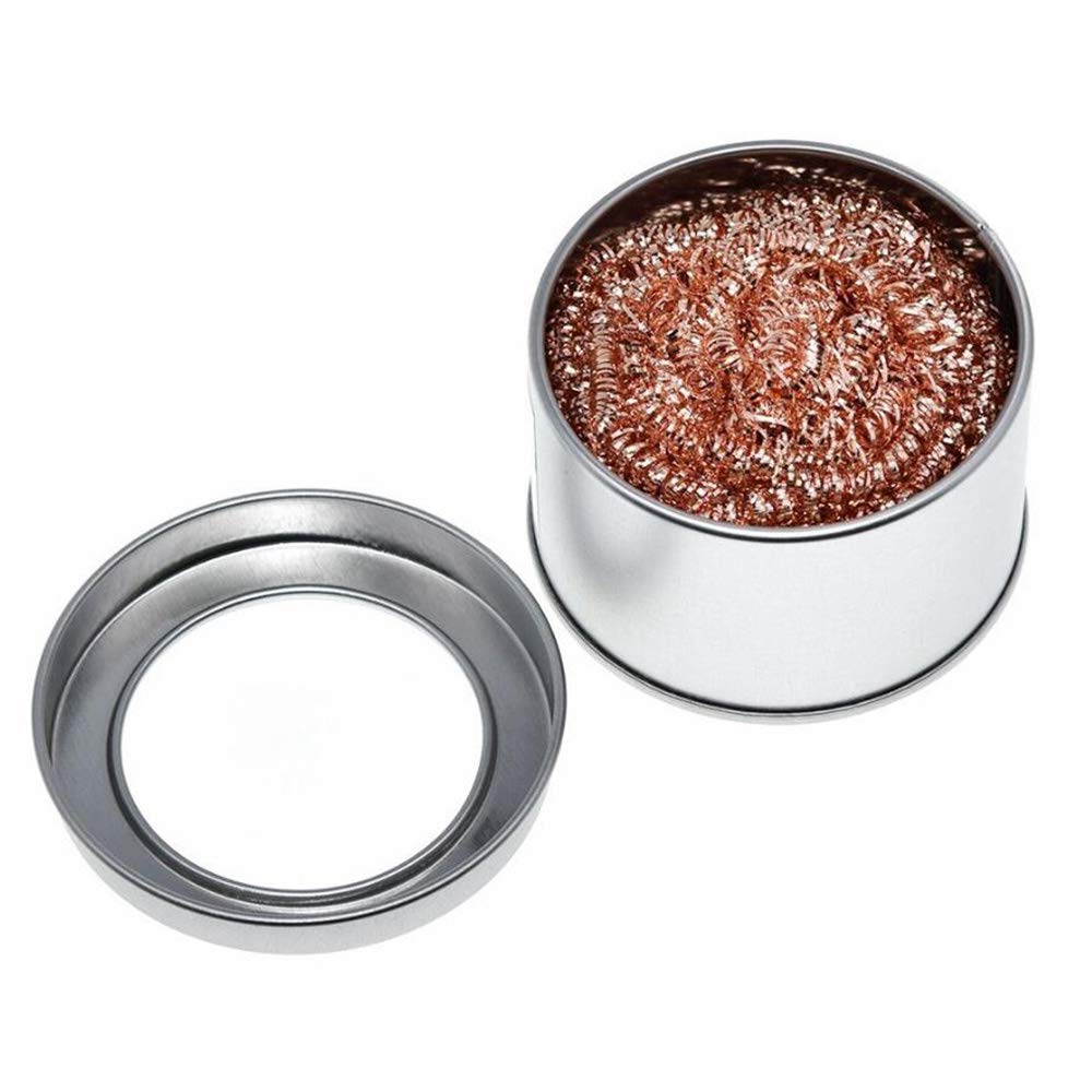 Kit di pulizia per punte di saldatura Pulitore per punte di saldatori con filo sferico in ottone, stoppino dissaldante, ugello di ricambio, tubo resistente al calore, 2 pezzi di spugna