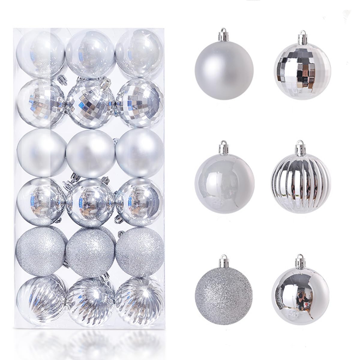 BSTMOME 4CM Hanging Christmas Baubles Christmas Tree Decoration Ball Party Ornaments, Shatterproof Ball Hanging for Xmas Tree Party Decoration Frosted Ball, Matte, Shiny 36 Packs (Silver)