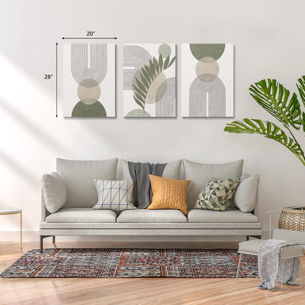 Set Di 3 Stampe Artistiche Da Parete Su Tela Verde Salvia