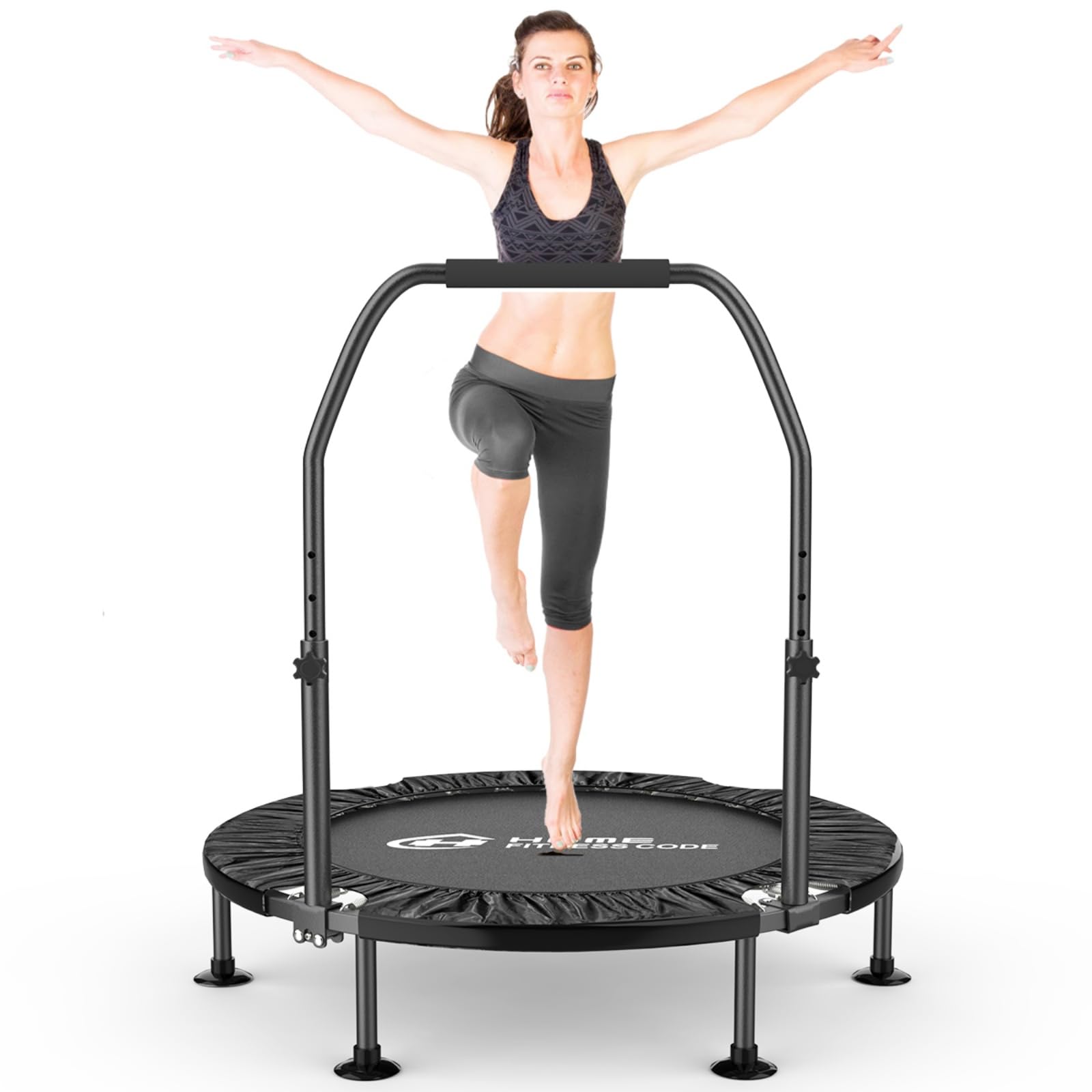 Mini trampoline de fitness pliable de 101,6 cm pour adultes et enfants – Capacité de 150 kg, poignée et pieds antidérapants, 32 ressorts en acier, pour exercices d'intérieur/extérieur