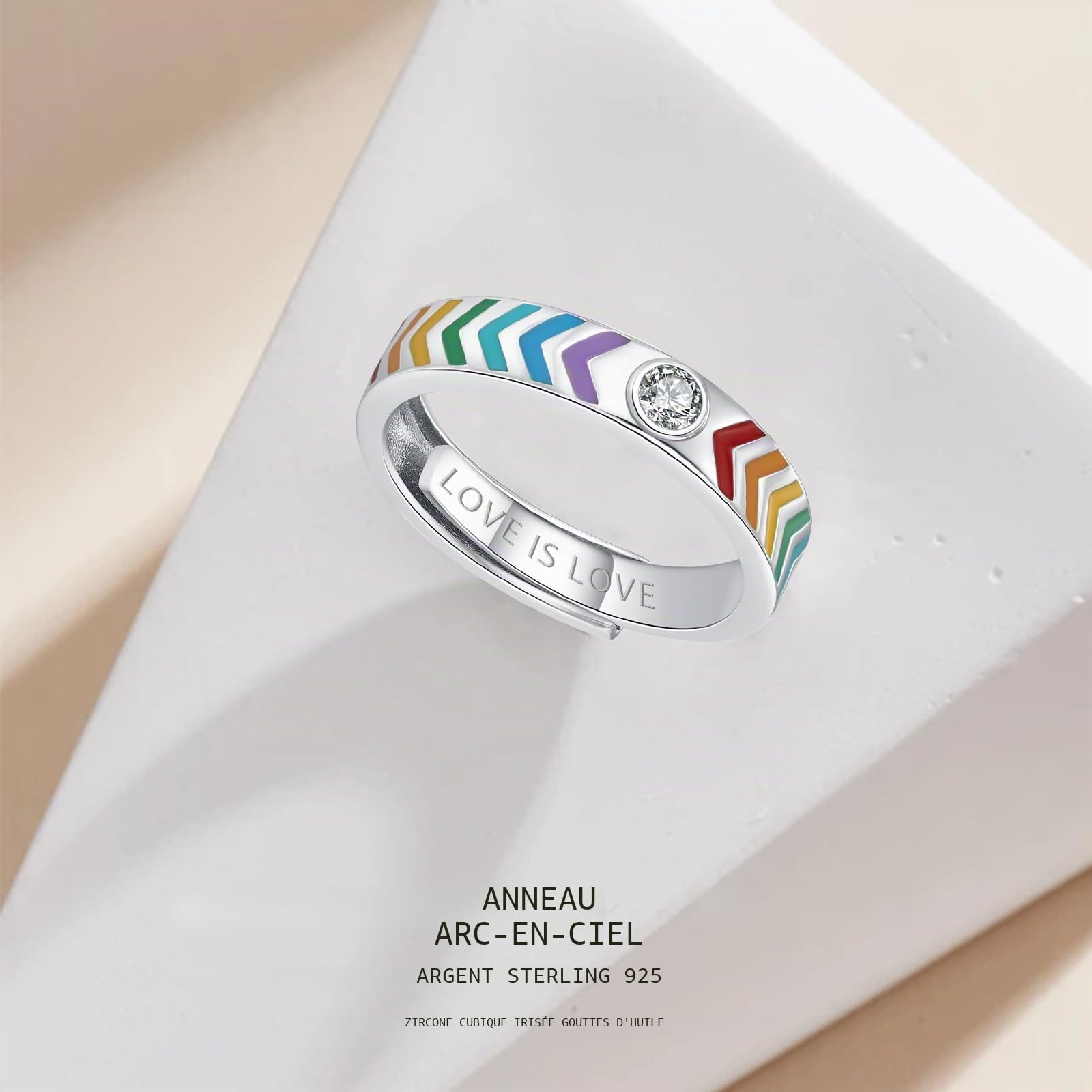 Bague arc-en-ciel homme argent sterling 925 bague LGBT pour homme bague de partenaire avec inscription « LOVE IS LOVE » cadeaux pour amoureux de même sexe (#10), One Size, Argent sterling