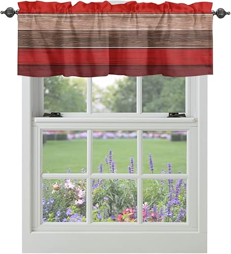 Miniatura 1 de Cenefas de cortinas de cocina para ventanas, cortinas de Navidad rojo y marrón con bolsillo para cortinero, tratamiento de ventana de campo para
