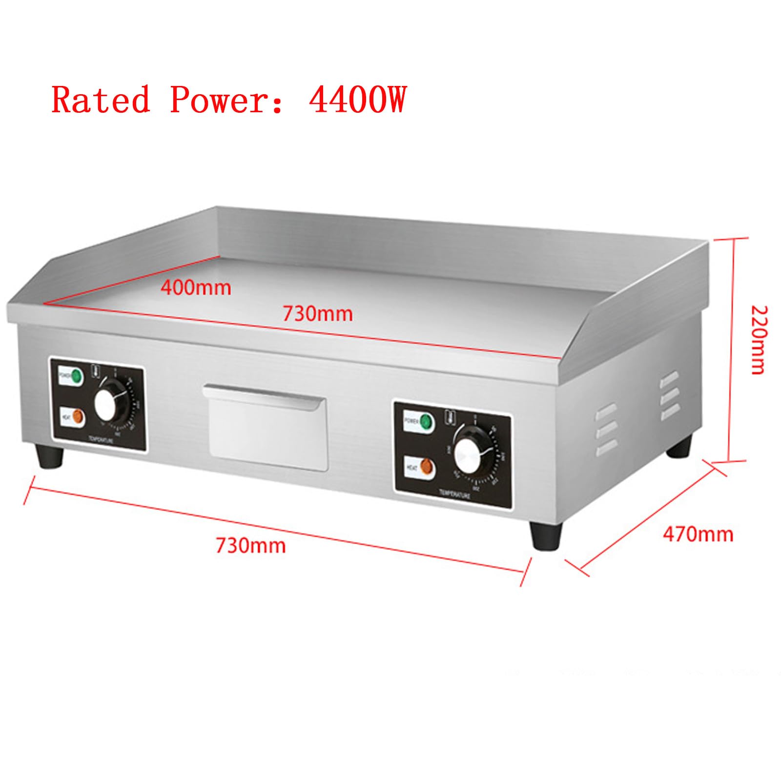 Plancha Eléctrica Profesional 4400W 50 A 300°C Plancha Cocina Eléctrica Plancha De Asar De Acero Inoxidable para Barbacoa Parrilla Tocino Huevo Chorizo Freidora Panqueques 73X40 Cm