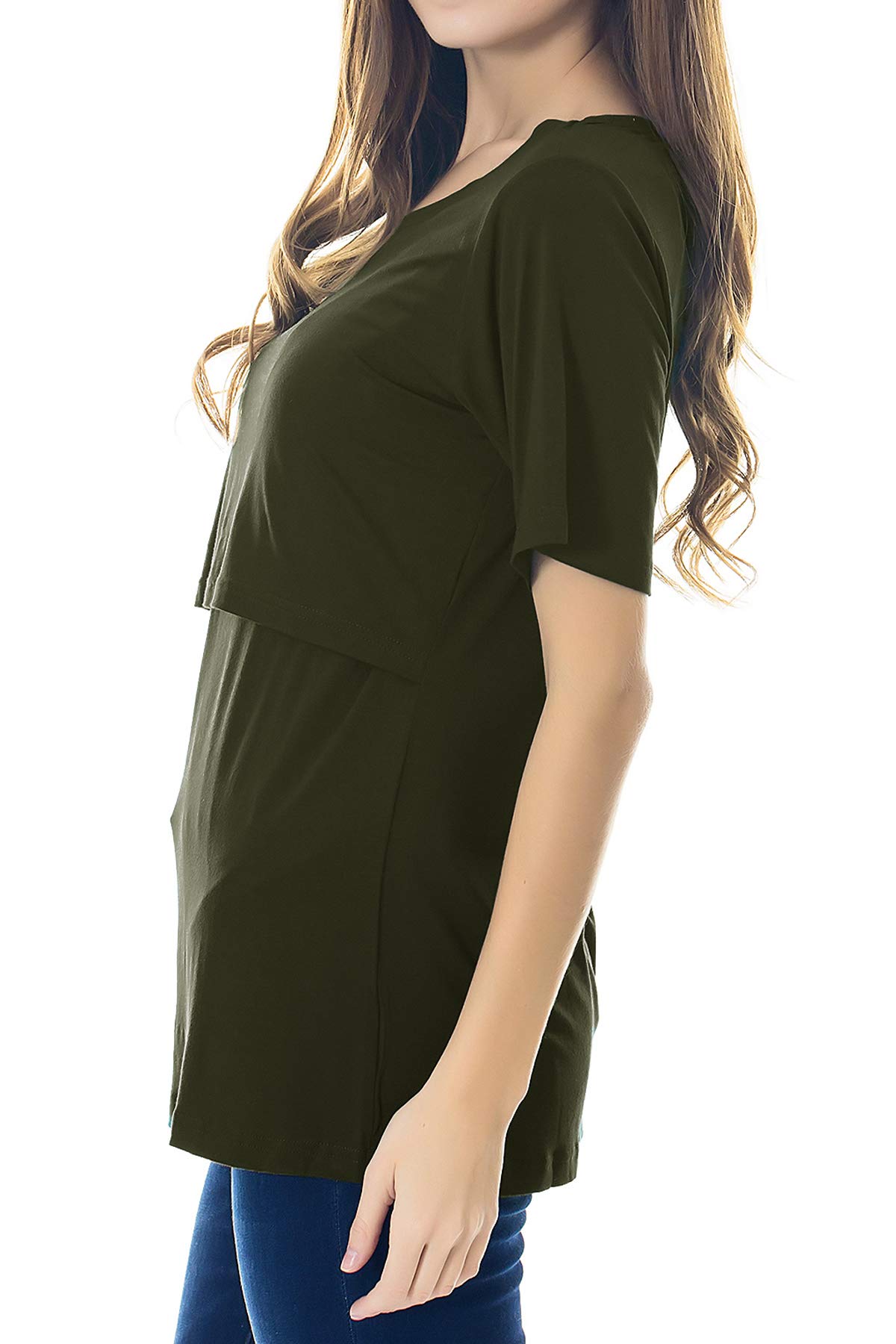 Smallshow Ropa de lactancia de maternidad de las mujeres Tops de manga corta de lactancia - - Large
