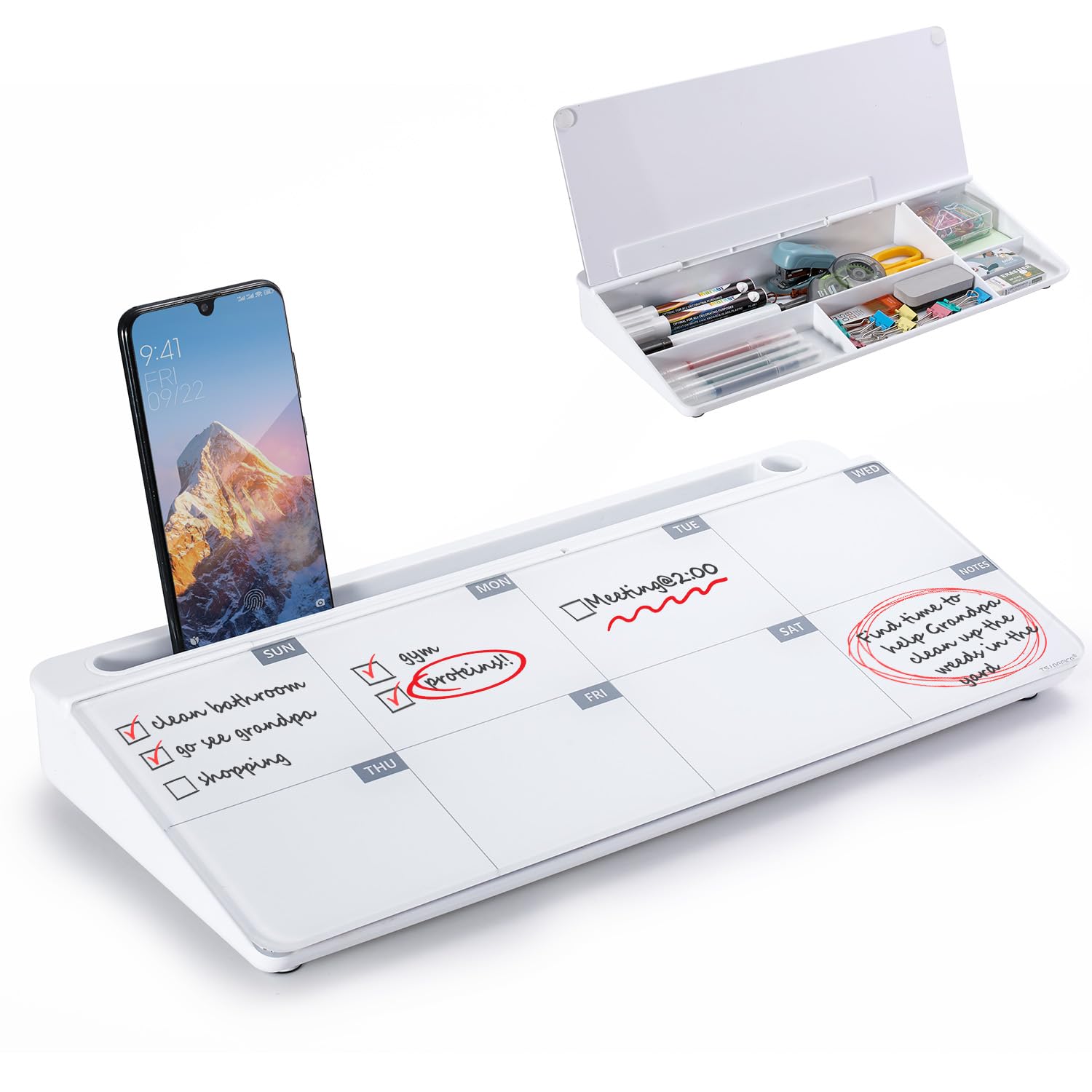TSJ OFFICE Desktop Whiteboard Dry-Erase-Board - Computer Keyboard Stand White Board Surface Pad with Drawer, Desk Organizers with Accessories for
