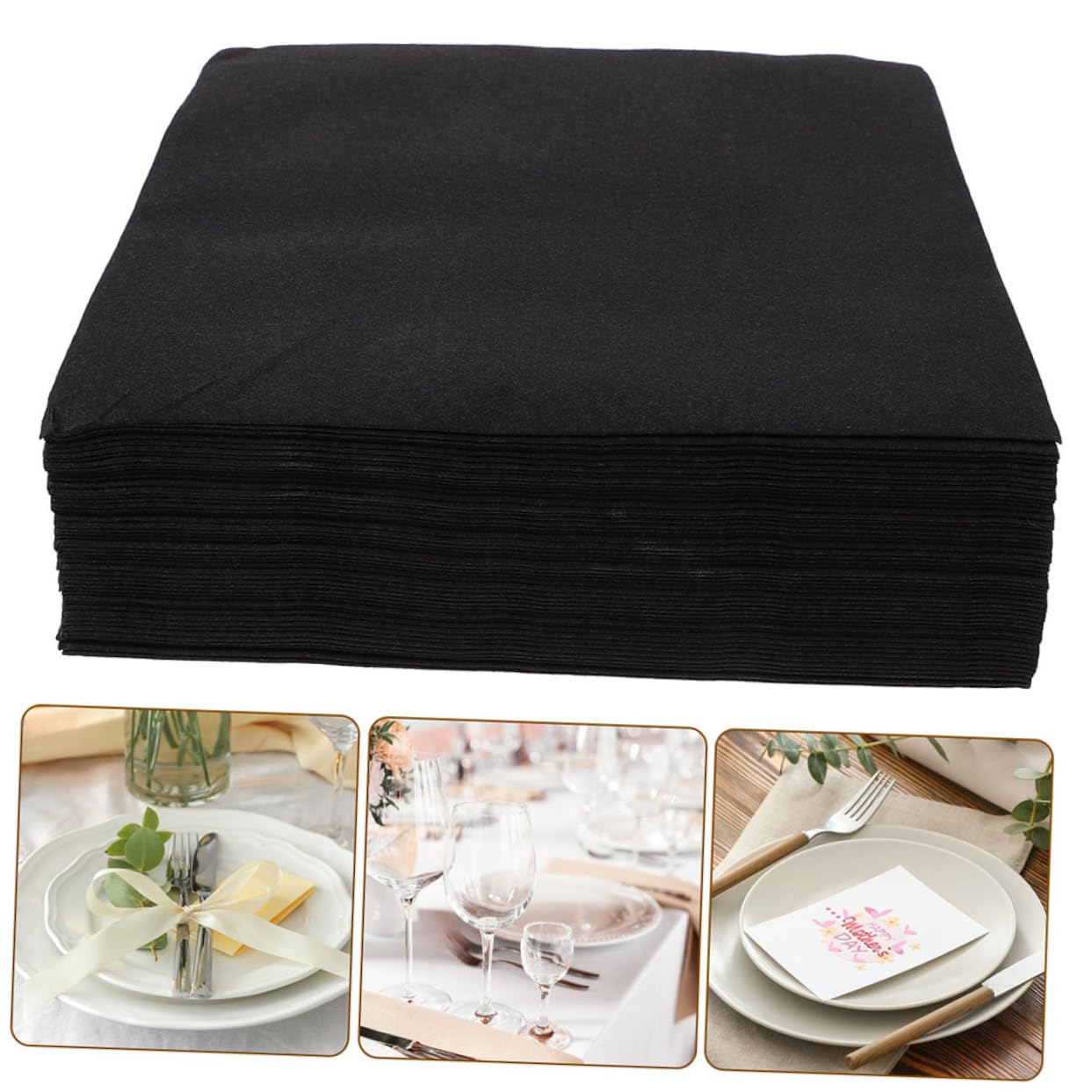 Lot de 100 Serviettes de Table Noires en Papier, Épaisses, Élégantes, pour Mariage et Réception, Usage Sûr et Anti-Fuite