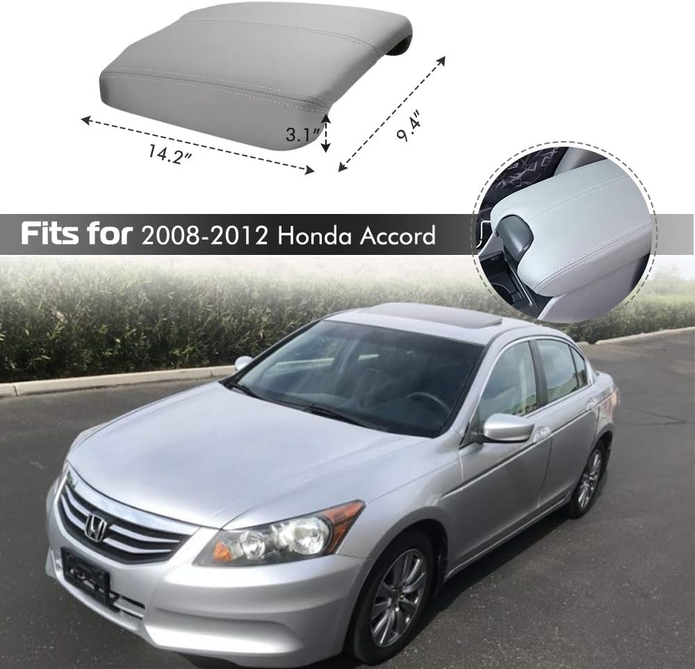 A ABIGAIL Center Console Armrest Cover Repacement Compatible with 2008 2009 2010 2011 2012 Honda Accord Auto Leather Suture Console Lid Cover Replacement (Gray)