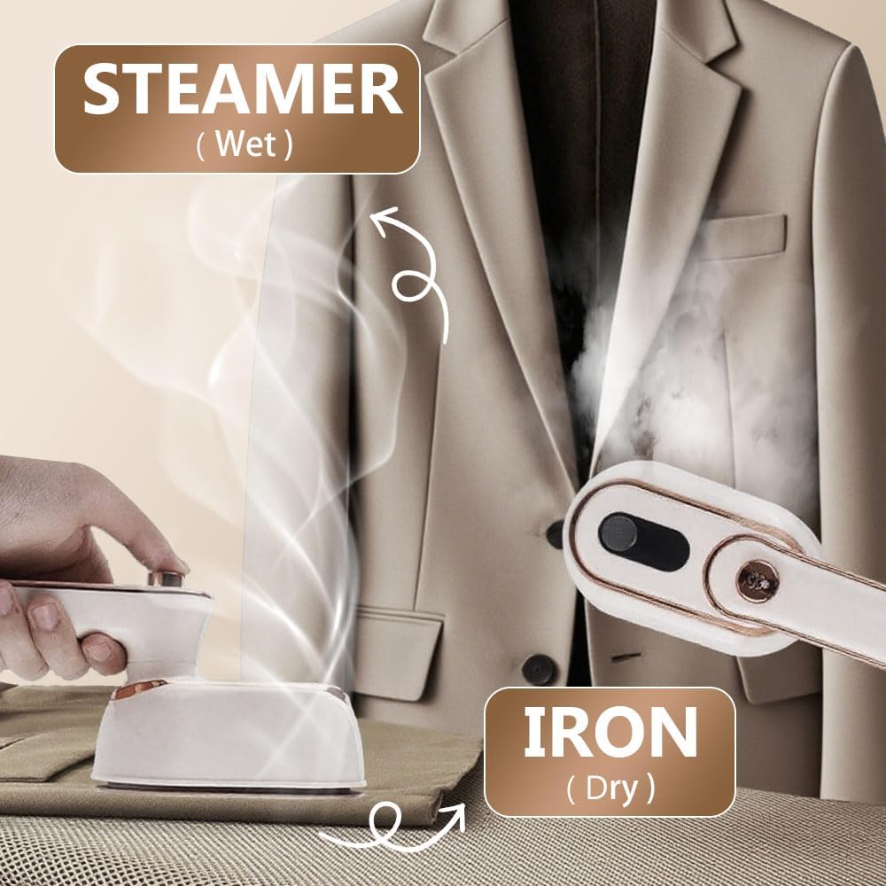 Handheld Portable Steam Iron, 2025 New Travel Steamer Iron, Mini - Portable Ironing Machine Travel Steamer for Clothes Home Dorm (White)