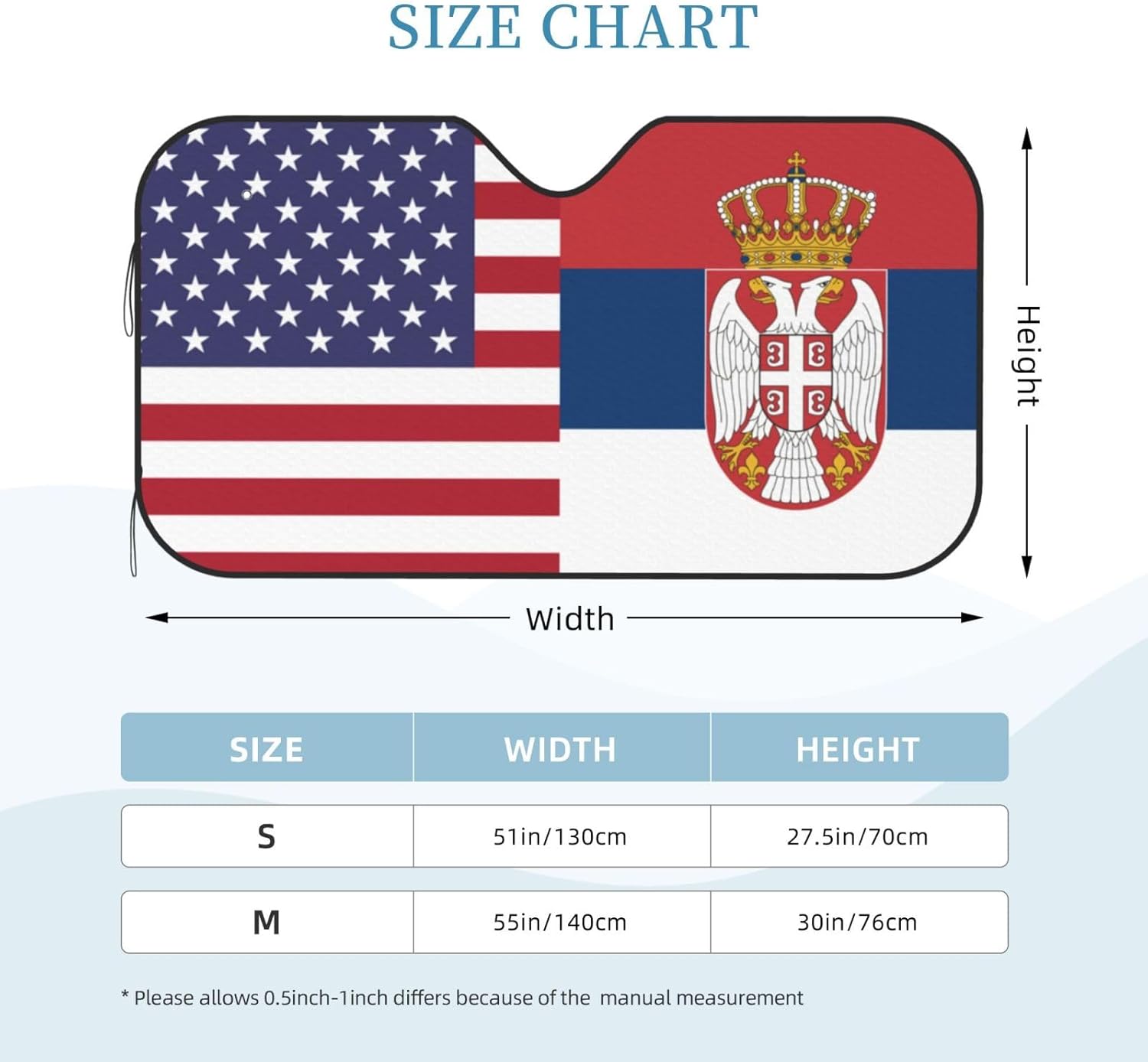 America Serbia Friendship Flag Foldable Car Windshield Sunshade Blocks Heat and Sun Glare Uv Rays