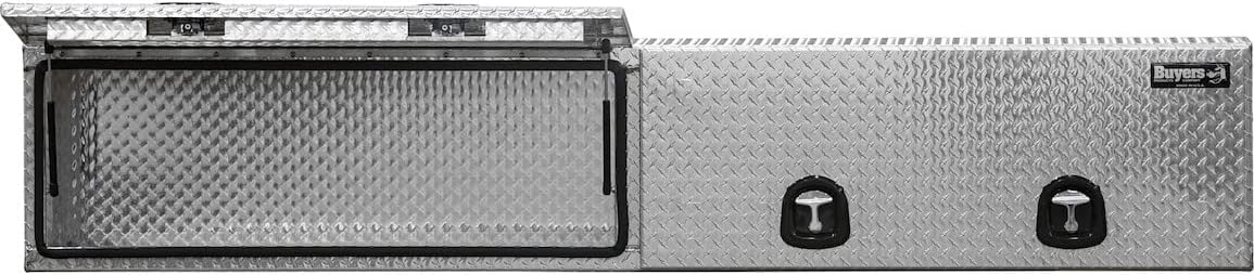 Buyers Products 1701770 Topsider Truck Tool Box, 18x16x96 Inch, Diamond Tread Aluminum, Dual Flip-Up Doors, Locking Compression Latch, Weather Resistant, No-Drill Mount, Made in USA