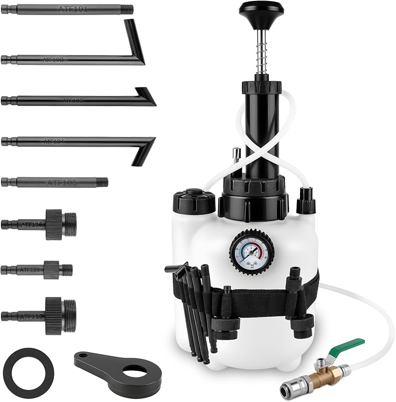 Transmission Fluid Pump Kit 3L Manual Refill 8pcs ATF Adapters | Manual Refill System with pressure gauge, premium automotive fluid filler & oil change tool for transmission service