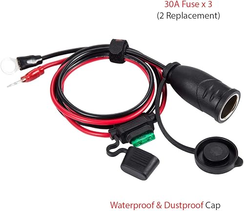 Miniatura 7 de Terminal de ojal de anillo de 38 pulgadas a enchufe de encendedor de cigarrillos hembra, cable de refuerzo de batería, fusible de 30 A, cable de 12