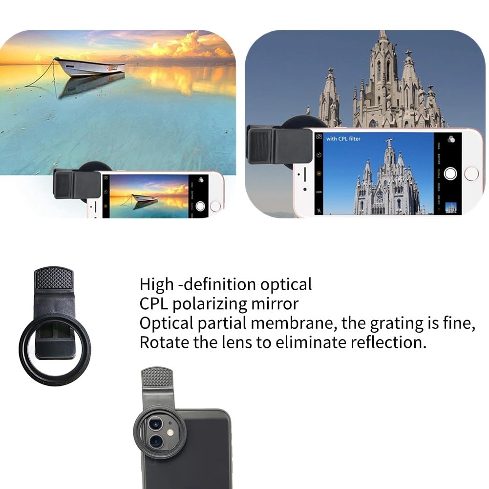 Akozon 37mm CPL Polaryzacyjny Filtr Obiektywu Przenośny Polaryzator Obiektyw Aparatu CPL Telefon Polaryzator Uniwersalny Klips na Kołowy Filtr Polaryzacyjny do Usuwania światła, Akozonu4anpozsk1