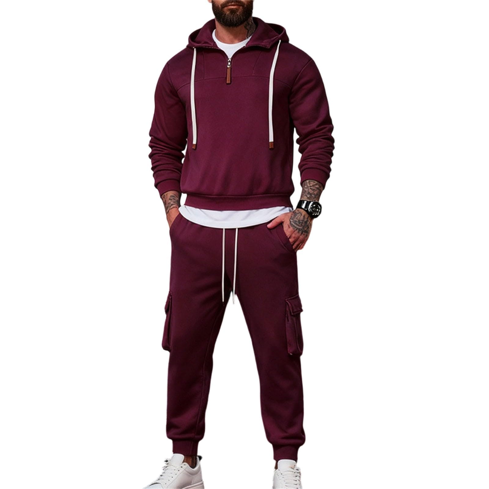Chándal completo de invierno para hombre, sudadera con capucha y cremallera