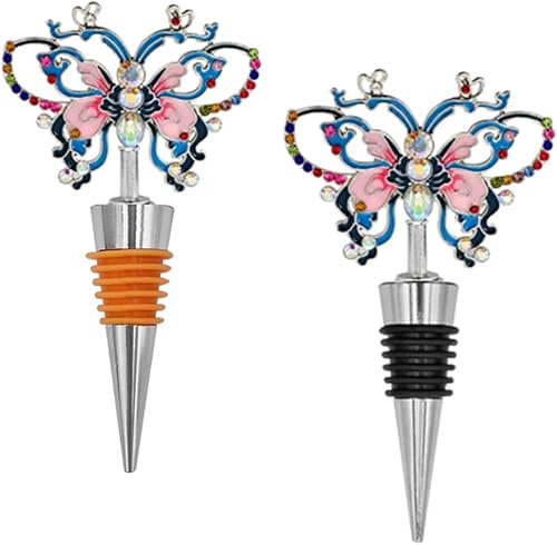 Tapones de mariposa para botellas de vino con diamantes de imitación coloridos, selladores decorativos de corcho para cumpleaños, bodas, despedidas