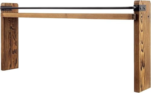 Miniatura 6 de MyGift Estante de especias superior para estufa de 33 pulgadas, madera maciza quemada rústica de lujo y metal negro industrial que ahorra espacio