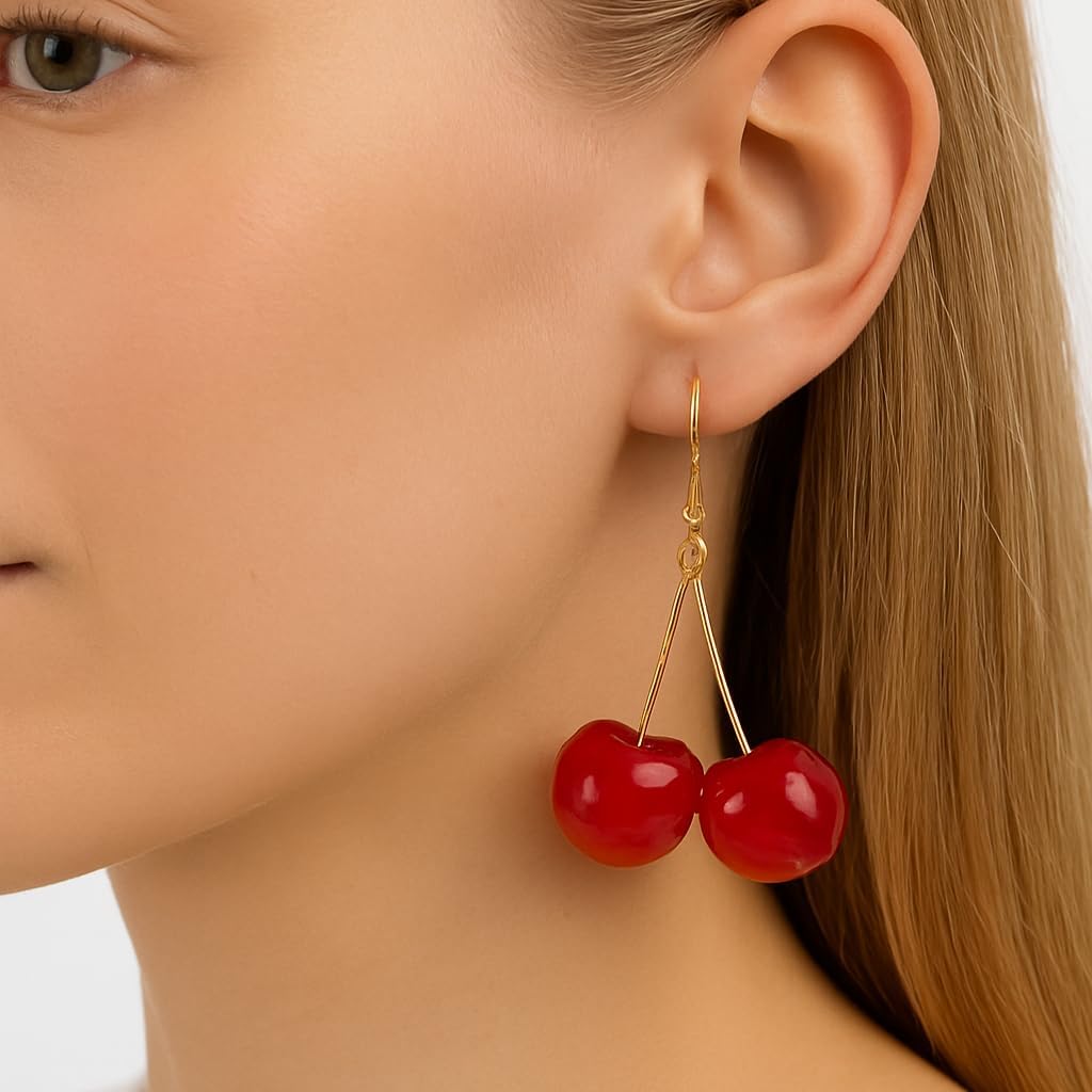 Cherry Earrings for Women Cute Red Fruit Dangle Drop Earrings Lightweight 3D Cherry Jewelry Fun Summer Statement Accessories Gifts - Image 6