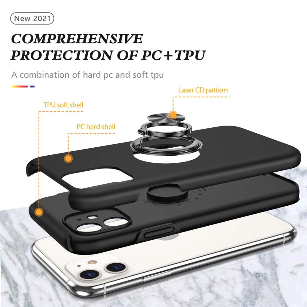 XYZNTMF for iPhone 11 Case Built-in Ring Holder Shockproof Silicone Bumper Matte Hard PC Phone Case Magnetic Car Mount Drop Protective Skin Cover Case for iPhone 11 - Image 3
