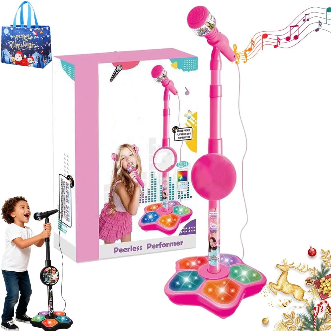 All-in-One Microphone Toy, 2026 New Karaoke Machine Toy with Stand, Colorful Lights and Echo Effects, Fun Sound Effects, for Boost Confidence & Creativity (Pink)