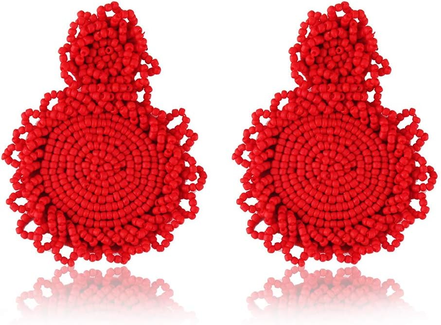 Y&MStatement Drop Earrings - Red Bohemian Beaded Round Dangle Earrings Gift for Women