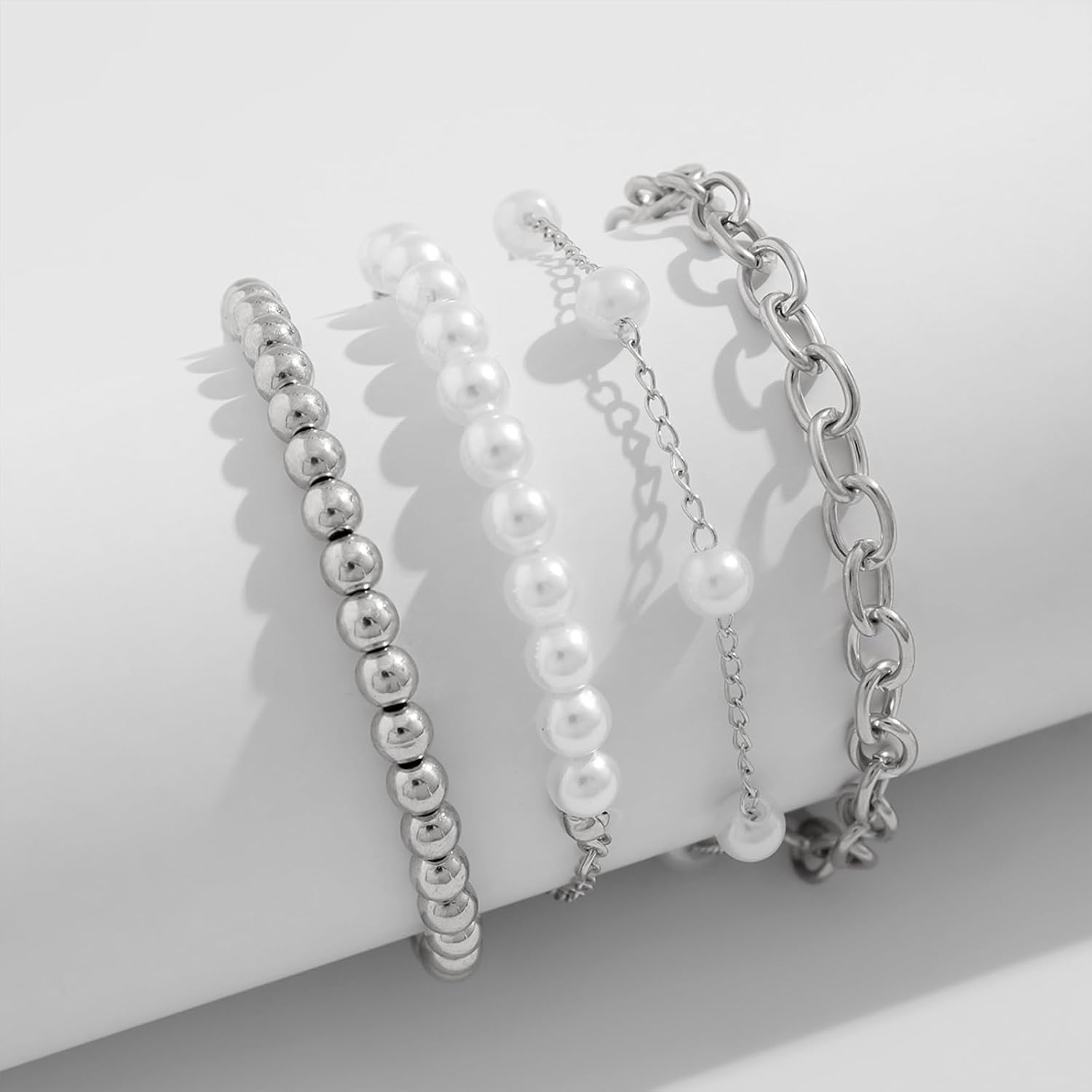 Gold Pearl Bracelets for Women Dainty 14K Gold Plated Stack Set Trendy Stackable Non Tarnish Cuban Link Chain Bracelets Jewelry Sets Gifts for Womem - Image 5