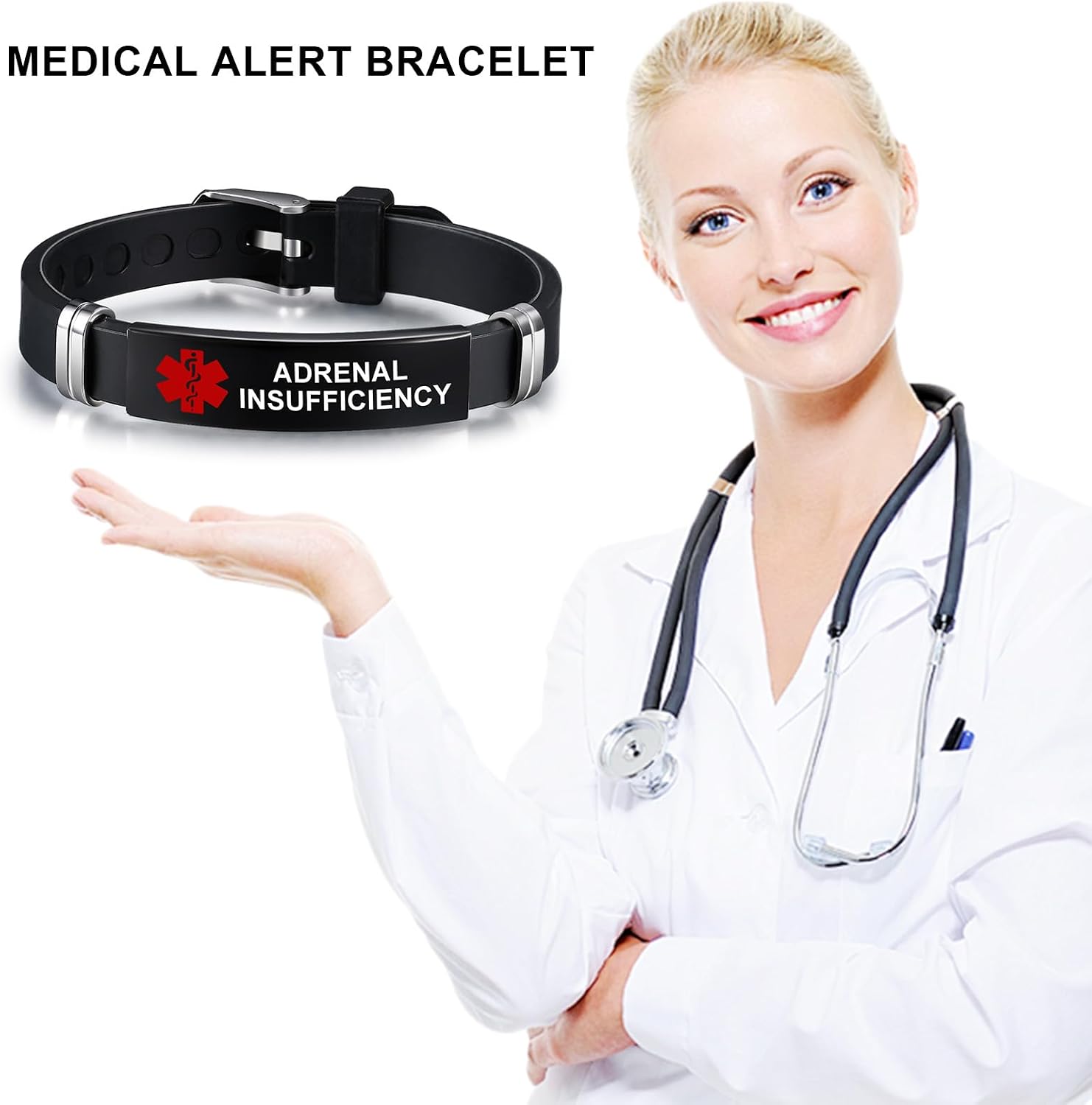 Medical Alert Bracelet for Men Women Medical ID Tag Wristband Adjustable Stainless Steel Silicone Emergency Bracelet in Emergency First Aid