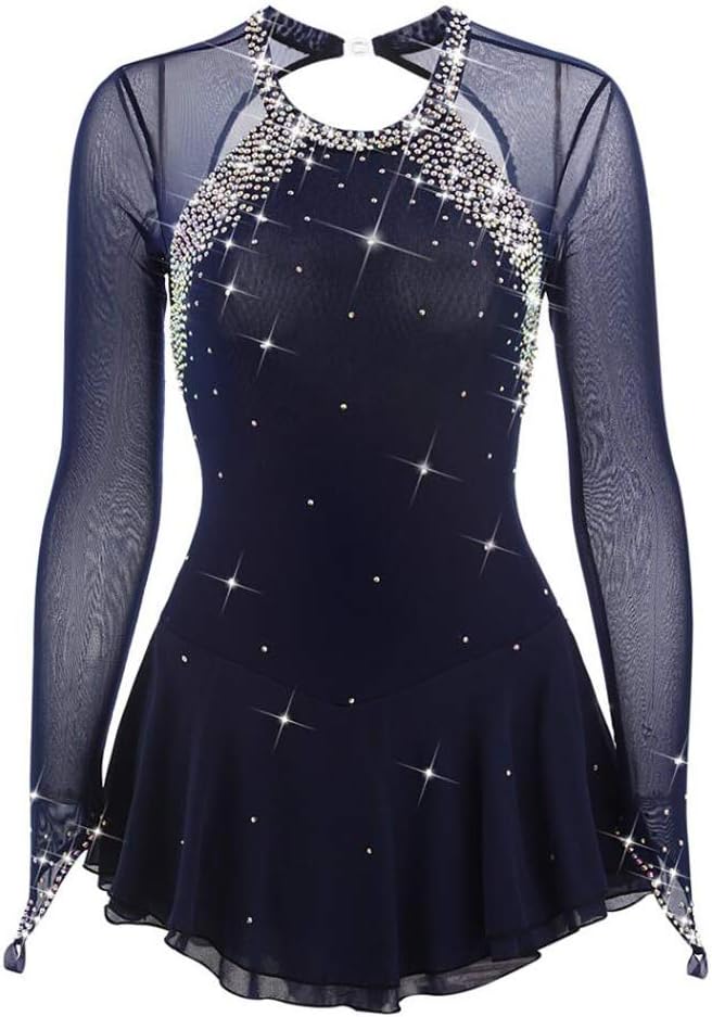 Classic Figure Skating Performance Suit for Women Backless Ice Skating Dress Winter Sportswear with Rhinestone