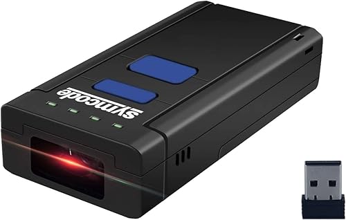Symcode Escáner de código de barras Bluetooth 2D QR, mini lector de código de barras CMOS inalámbrico de mano 1D 2D con conexión inalámbrica