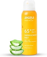 Asaya SPF 65+ Waterproof Sunscreen Spray | Broad Spectrum UVA/B Protection | Blue Light Sunscreen Protection | Quick Drying & Lightweight | No White Cast & Invisible Finish | Matte Finish | With Aloe Vera Extract for Hydration | Sweat & Water Resistant | 